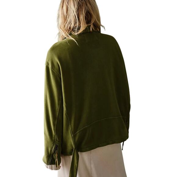 Free People We The Free Rebel Rebel Green Cotton Moto Jacket Women’s S - Picture 5 of 16